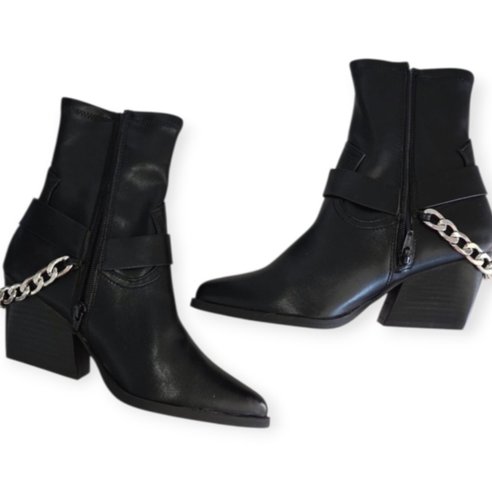 DV Dolce Vita Women's Keeler Harness Moto Engineer Chain Heeled Black Boots - Picture 6 of 11